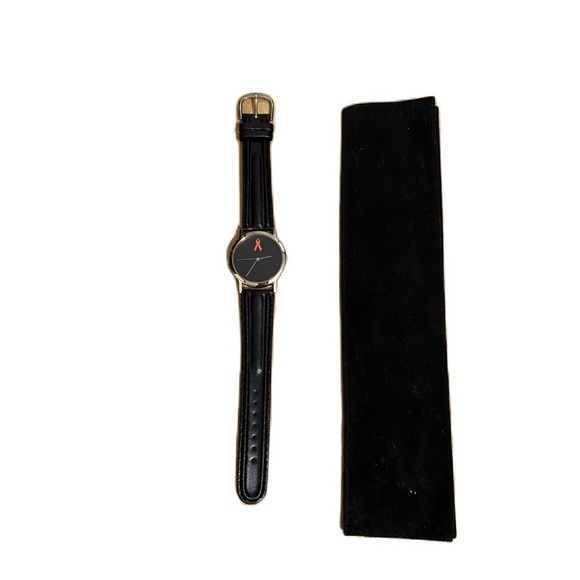 AIDS Awareness Catalog A&T Editeur Black Leather Strap Watch - Picture 1 of 6